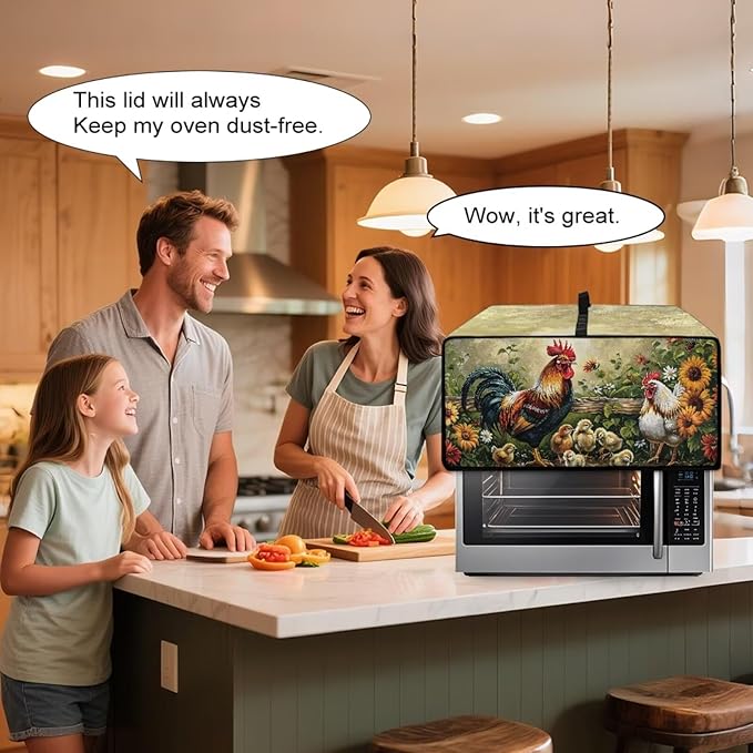 Rooster Sunflower Print Toaster Oven Dust-proof Cover Heat-Resistant Kitchen Small Appliance Air Fryer Covers Universal Washable Microwave Oven Covers (Small-14.5 * 18.46 * 9 inches)