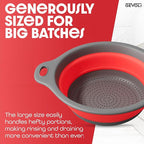 Gevoli Strainer with Self-Draining Base (5QT) Over-Sink Collapsible Kitchen Colander Set with Side-drain Base for Pasta Vegetables and Fruit, XL Large Capacity, Dishwasher Safe (5-Quart) Red/Gray