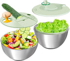 Airpro Stainless Steel Salad Spinner, Durable Lettuce Spinner with 5 Blade Slicer, Stop Button, Drainage Hole, Egg Yolk Strainer Shredder, Non-Slip Base, Vegetable Dryer, Fruit Washer, Dishwasher Safe