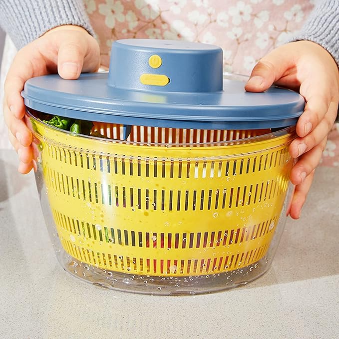 Vegetables Washer Dryer,4L Large Capacity Fruit Vegetable Strainer Spinner,USB Electric Salad Lettuce Spinner,Automatic Compact Salad Cleaner and Dryer for Home Kitchen(Blue)