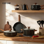 CAROTE 2QT & 3QT Sauce Pan Sets with Lid & Ladle Ceramic Nonstick Pot Set Non Toxic Saucepan Small Kitchen Cooking Pots, Easy to Clean, Induction Comptable, PFAS PTFE Free, Black