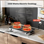 Electric Cooktop, Dual 2200 Watts Infrared Burner, 2 Burner Electric Hot Plate for Cooking, Knob Control Countertop & Built-in Ceramic Cooktop, Overheat Protection Burner for Dorm, Kitchen