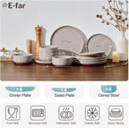E-far 12-Piece Ceramic Dinnerware Sets, Plates and Bowls Sets for 4, Stoneware Dishware Dishes Set with Terracotta Base, Chip & Scratch Resistant, Microwave & Dishwasher Safe, Speckled Khaki