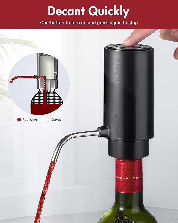 Electric Wine Decanter Aerator Dispenser: Automatic Whisky Bottle Dispenser - One Button Smart Drink Decanter with USB Rechargeable - Wine Air Aerator Pourer Spout for Lovers
