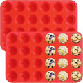 Sakolla 2 Pack Silicone Muffin Pan, Nonsticks 24 Cups Mini Cupcake Pans for Baking Muffin, Egg Bite, Cupcakes and Puddings (Red)