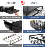 SNTD Dish Drying Rack for Kitchen Counter - Large Dish Rack with Drainboard, Rustproof Dish Drainer with Utensil Holder for Sink, Black