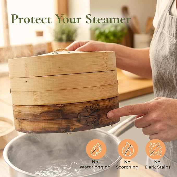 HAPPi STUDIO Stainless Steel Bamboo Steamer Ring - Fits 8 10 11 12 Inch Bamboo Dumpling Basket - Dim Sum Steamer Ring Adapter for Wok, Pot, Rice Cooker