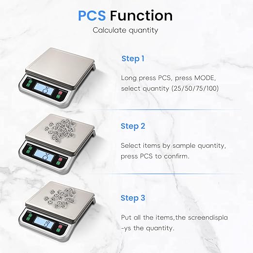 88lb/40kg Food Scale with 6 Unit Stainless Steel Commercial Kitchen Scale, with Full View LCD Display Large Kitchen Scale with Tare and Pcs Funtion for Baking, Cooking, Flour, Fruits Silver