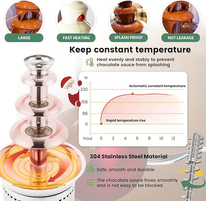 Commercial Chocolate Fountain 4 Tiers 7Lbs Large Chocolate Waterfall Stainless Steel Chocolate Heating Melting Fondue Machine Easy to Assemble for Cheese BBQ Sauce Ranch Digital-control