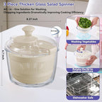 Good Girps 3.2 Qt Glass Salad Spinner Small Vegetable Dryer with Drain Microwave Safe Dishwasher Safe with Transparent Lid Crank Handle Quick Spin Greens Washer for Lettuce Herbs Fruits White