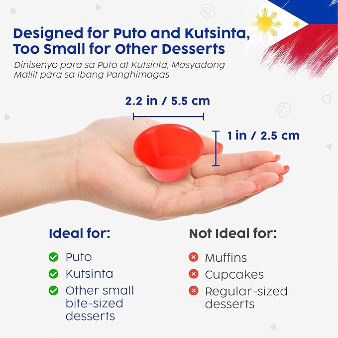 Small 12 Pcs Puto Molder Filipino (2.2" x 1") - Kutsinta Molder for Baking - Puto Mold Cups for Steamer - Filipino Plastic Molds for Desserts in Assorted Colors