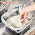 Rice Washer Strainer Bowl, Stainless Steel Washing Bowl whit Side Drainers, Versatile Square Quinoa Colander for Cleaning Rinsing Fruits, Vegetables, and Beans - Multifunctional Drain Basket