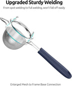 U-Taste Small Fine Mesh Strainer: 18/8 Stainless Steel 3.35in 30 Mesh Kitchen Food Sieve with Sturdy Riveted Silicone Handle, Heavy Duty Deep Handheld Metal Colander for Tea, Juice (Midnight Blue)