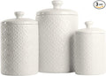10 Strawberry Street Embossed Ceramic Kitchen Canister Set, Set of 3, Hampton White