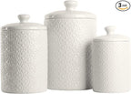 10 Strawberry Street Embossed Ceramic Kitchen Canister Set, Set of 3, Hampton White