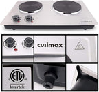 CUSIMAX 1800W Double Hot Plate, Stainless Steel Silver Countertop Burner Portable Electric Double Burners Electric Cast Iron Hot Plates Cooktop, Easy to Clean, Upgraded Version C180N