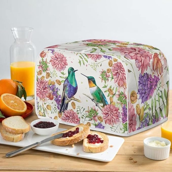 JEOCODY Hummingbird Toaster Cover With Handle - 4 Slice Appliance Cover for Bread Maker, Kitchen Small Appliances, Universal Size Microwave Oven - Dustproof
