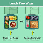 OmieBox Bento Box for Kids - Insulated Bento Lunch Box with Leak Proof Thermos Food Jar - 3 Compartments, Two Temperature Zones - (Meadow)