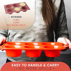 BAKE BOSS Regular Size 6 Cup Muffin Pan – Silicone Muffin Pans for Baking with Metal Handles – Nonstick Silicone Cupcake Pan, Easy-Release, BPA-Free Muffin Tray, Oven & Dishwasher Safe – Red