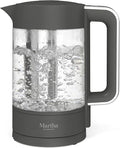 Martha Stewart  Electric  Kettle with Removable Stainless Steel Tea Infuser, Glass Carafe 1.7L (7 Cups), Hot Water Boiler, 4 Presets, Keep Warm & Auto Shut-Off, Cordless 360° Swivel Base, Caviar Gray