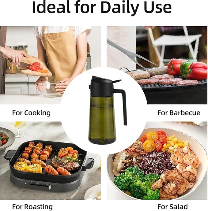 Aovdy 2PCS Oil Sprayer for Cooking 16oz,2 in 1 Olive Oil Dispenser and Oil Sprayer - 470ml Olive Bottle Spray and Pour - Glass Oil Dispenser for Kitchen Cooking Salad BBQ (Light-Proof -Black & Green)
