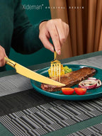 16-Piece Luxury Gold Hammered Silverware Set with Ultra Sharp 2-IN-1 Serrated Knife, 18/10 Stainless Steel Flatware Set, Tableware Cutlery Set for 4, Forks Spoons Knives Set