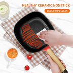 Audecook Hot Pot Electric 2L, Cermic Glaze Non-Stick Frying Pan 8 Inch, Portable Travel Cooker for Ramen/Steak/Fried Rice/Oatmeal/Soup, with Dual Power Control (Silicone Spatula Included)