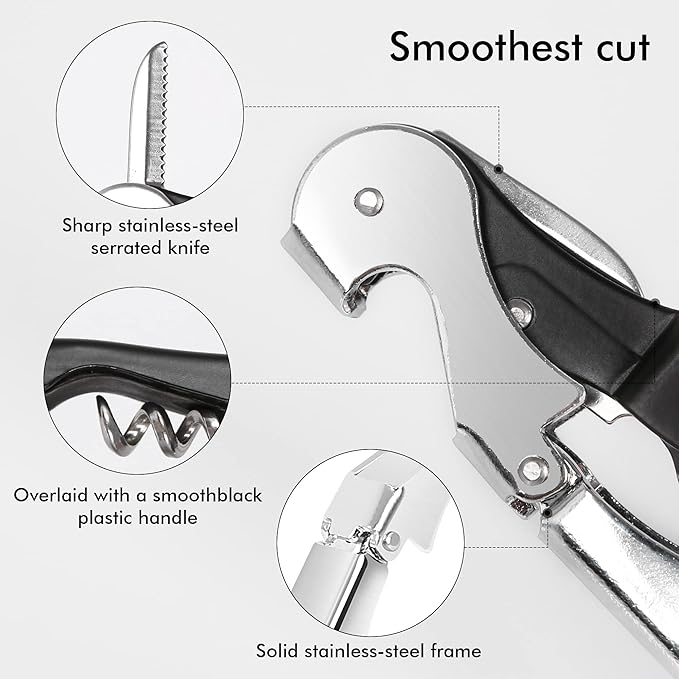 Professional Waiter Corkscrew Wine Openers Set(2PCS), Heavy Duty Stainless Steel Hinges Wine Key for Restaurant Waiters, Sommelier, Bartenders