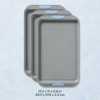 Pyrex (3-Piece) Metal Cookie Sheet Bakeware Set, Lightweight Stainless Steel Baking Trays with Heatsafe Silicone Handles, Cookie Sheet Baking Pan, Cerulean