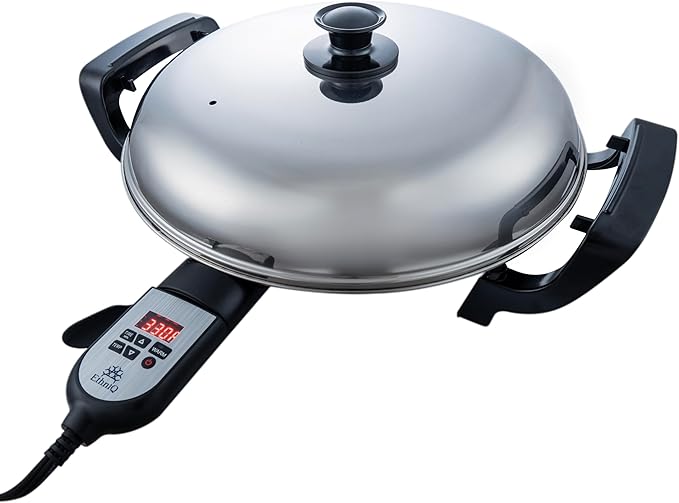 Ethniq 16" Electric Griddle for Ethiopian Injera, Somalian Anjero, Crepe, Lefse, Mogogo, Mitad, Pancake Teff Maker - Adjustable Digital Heat Control - Non-Stick Surface - Even Heat Distribution