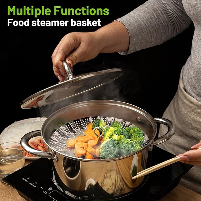 Sayfine Vegetable Steamer Basket, Premium Stainless Steel Veggie Steamer Basket - Folding Expandable Steamers to Fits Various Size Pot (Extra Large (6.5" to 11"))