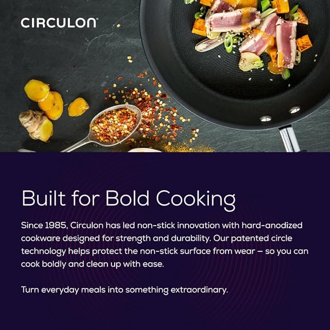 Circulon Radiance Deep Hard Anodized Nonstick Frying Pan /Skillet with Lid - 12 Inch, Gray