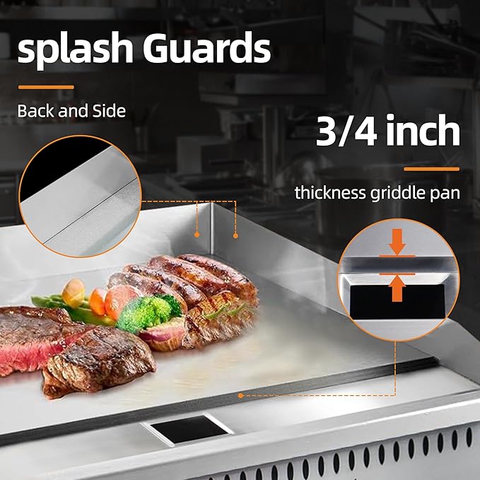 36" Commercial Countertop Griddle, 3 Burners Gas Griddle, 90000 BTU Output, Stainless Steel Flat Top Grill Hot Plate with Natural Gas and Propane Conversion Kit for Restaurant,Food Truck