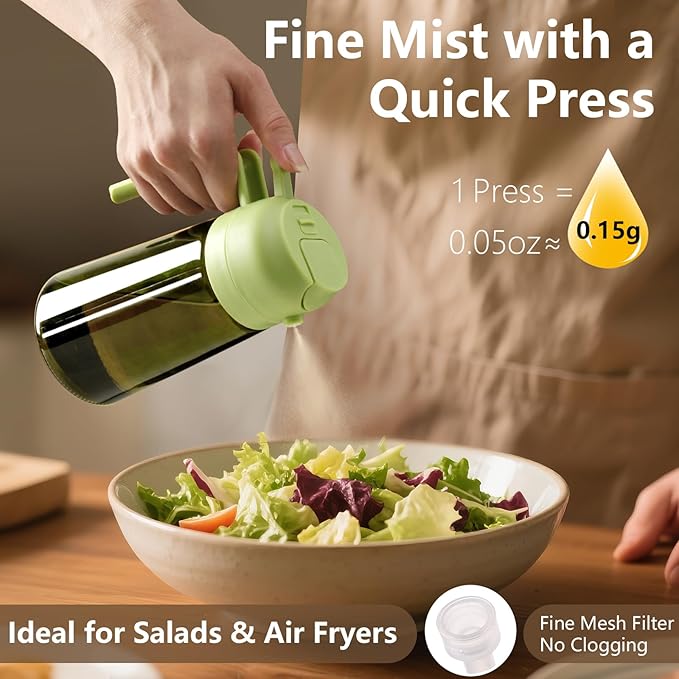 SWEET VIEW Olive Oil Dispenser and Oil Sprayer – 16oz/470ml Glass Light-Proof Oil Pourer for Kitchen, Air Fryer, Cooking, Salad, and BBQ