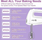 Mini Angel Hand Mixer, 400W Portable Kitchen Handheld Mixer with Eject Button, 5 Speed & 5 Stainless Steel Accessories, Egg Beaters and Whisk for Easy Whipping Cake, Cream, Batters, Cookies