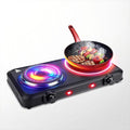 Electric Countertop Double Burner, 1800W Cooktop with Glass Hot Plate, Stepless Temperature Control, Easy to Clean, Indicator Lights, Compatible Cooking Stove for Office Home Camping RV