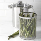 AVLA Asparagus Pot, 4 Quart Stainless Steel Steamer Cooker, Vegetable Asparagus Cooker with Removable Basket and Lid for Pasta, Spaghetti, Boiled Eggs, Shrimp, Oil Deep Fry Pan for French Fries