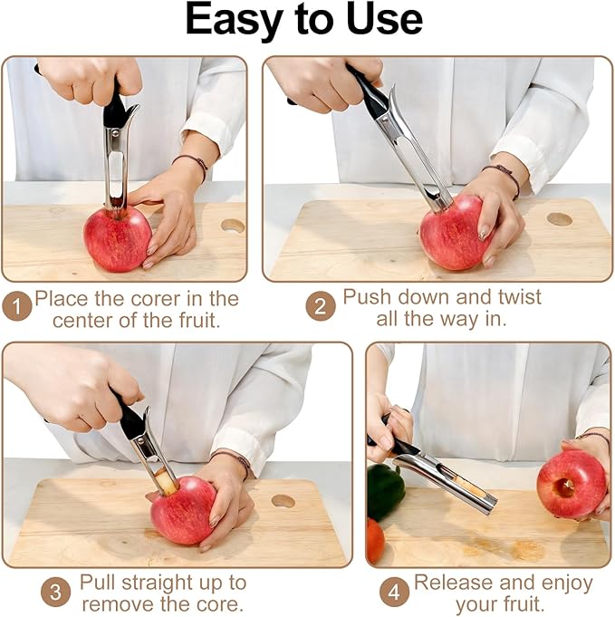 Apple Corer, Apple Corer Tool, Premium Stainless Steel Core Remover Tool with Ergonomic Non-Slip Handle, Sharp Serrated Blade for Easy Core Removal, For Apples, Pears and Bell Peppers(Black)