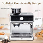 GarveeHome Espresso Machine With Grinder, 20 Bar Semi-Automatic Espresso Coffee Maker With Milk Frother Steamer Wand Cappuccino Latte Macchiato, 95 oz Water Tank, PID Temperature Control, Silver2