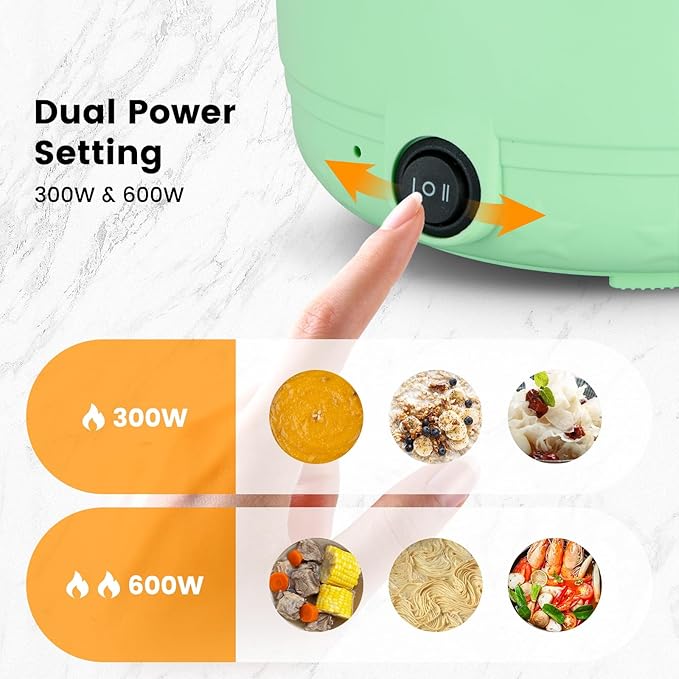 Hot Pot Electric With Steamer,Rapid Ramen Cooker,1.8L Mini Portable Self Heating Electric Pot For Cooking Noodles Oatmeal Pasta,Shabu Shabu Hotpot Pot Electric Dorm Lazy Pot,Non-Stick Green