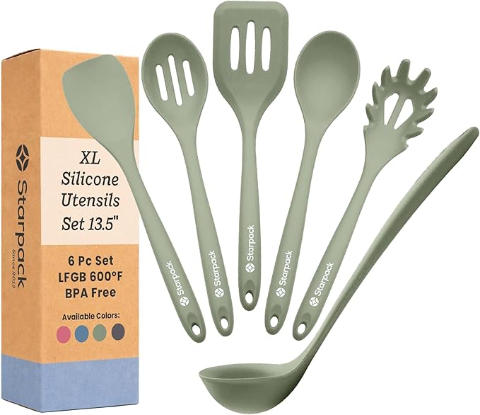 Starpack 'Like a Boss' XL Premium Silicone Cooking Utensils Set (6 Pcs) 13" - Heat Resistant Kitchen Utensils 600°F - Non-Stick Silicone Utensil Set - Large Kitchen Utensils Set for Cooking & Serving