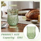 24 Pack Plastic Stemless Wine Glasses,12oz Unbreakable Vintage Elegant Drinking Glass Set,Reusable Fancy Cocktail Cups for Party, Wedding, and Bulk Events (24, 12oz-Sage Green)