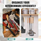 Zorfeter Under Cabinet Kitchen Utensil Hooks, Stainless Steel Utensil Racks 360°Rotating Drilling Free Adhesive Utensils Hanging Rack Holder, Brushed Nickel