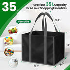 SpaceWhisper Reusable Grocery Bags with Long Handles [4 Pack] - Multipurpose Large Shopping Bags for Groceries, Foldable Grocery Totes Resist Water & Stains for Kitchen, Car Trunk, Picnic (Black)