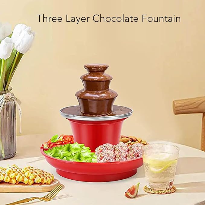 3 Tier Electric Chocolate Sauce Fountain,Melting Machine Chocolate Sauce Fondue Fountain Set,Detachable Mini Chocolate Chocolate Fondue for Party Games Night Christmas Halloween