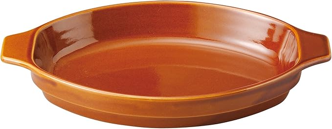 Banko Ware Au Gratin Dish, Large, Diameter Approx. 11.8 inches (30 cm), Heat Resistant, Ceramic, Oven Safe, Microwave Safe, Dishwasher Safe, Stackable, Brown, Made in Japan