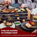 Raclette Table Grill, CUSIMAX Electric Indoor Grill, Korean BBQ Grill with Removable 2 in 1 Non-Stick Grill Plate, 8 Cheese Pans & Wooden Spatulas, Ideal for Parties, Wooden Base New Model