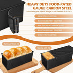 2Pack Large Bread Pan with Lids – 2.2LB Dough Capacity, Non-Stick Carbon Steel Bread Pans for Homemade Sandwich and Sourdough Bread, Corrugated Toast Mold (Black)
