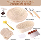 Banneton Proofing Basket Set - 9-inch Round and 10-inch Oval Bread Baking Supplies, Sourdough Tools & Bread Making Accessories for Artisan Baking