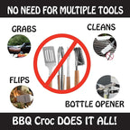 3-in-1 Barbecue Tool 21-inch by BBQ Croc - Extra Light and Xtra Long Tongs, Spatula and Grill Scraper (Black)
